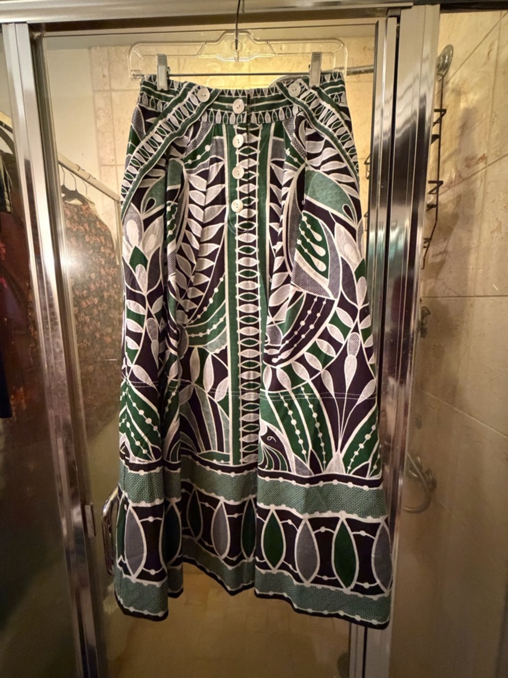 Green & Black Patterned Midi Skirt